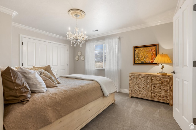 650 E 600 S, Spring City, UT 84662 - bedroom with carpet, a closet, ornamental molding, and a notable chandelier