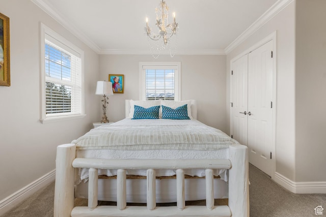 650 E 600 S, Spring City, UT 84662 - bedroom with carpet flooring, a chandelier, a closet, and ornamental molding