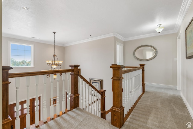 650 E 600 S, Spring City, UT 84662 - staircase featuring carpet floors, a notable chandelier, and ornamental molding