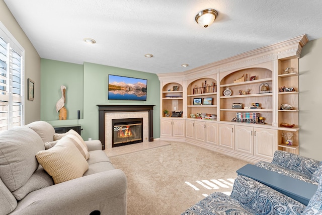 3893 S Bountiful Blvd, Bountiful, UT 84010 - carpeted living room featuring a textured ceiling and a fireplace
