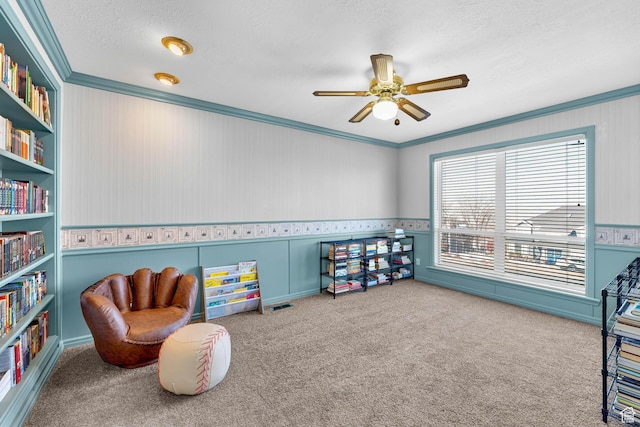 3893 S Bountiful Blvd, Bountiful, UT 84010 - playroom featuring crown molding, ceiling fan, and carpet