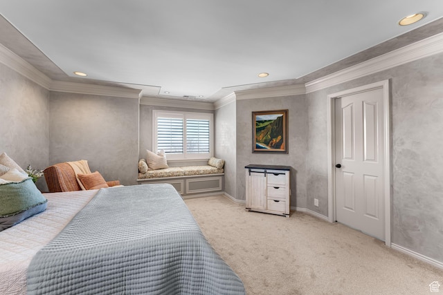 3893 S Bountiful Blvd, Bountiful, UT 84010 - bedroom with baseboards, ornamental molding, light carpet, and recessed lighting