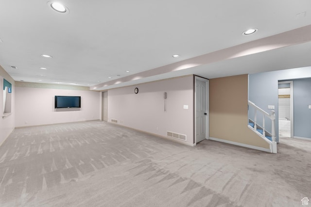 3893 S Bountiful Blvd, Bountiful, UT 84010 - finished below grade area with recessed lighting, baseboards, visible vents, and light carpet