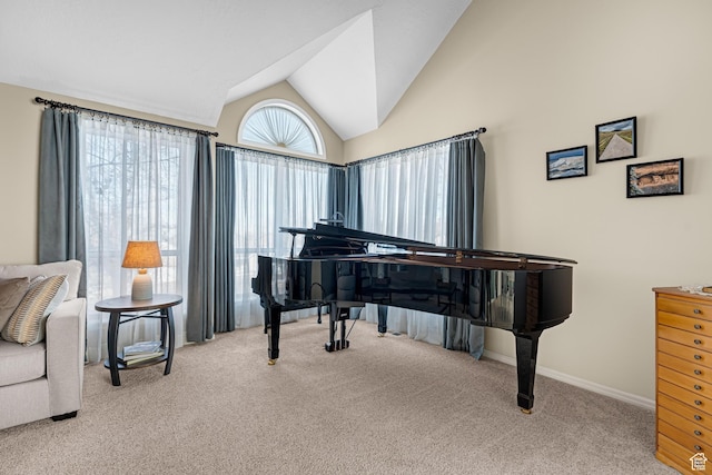 3893 S Bountiful Blvd, Bountiful, UT 84010 - sitting room featuring carpet floors, baseboards, and lofted ceiling