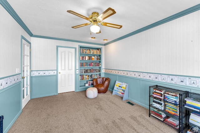 3893 S Bountiful Blvd, Bountiful, UT 84010 - rec room with crown molding, carpet floors, and a ceiling fan