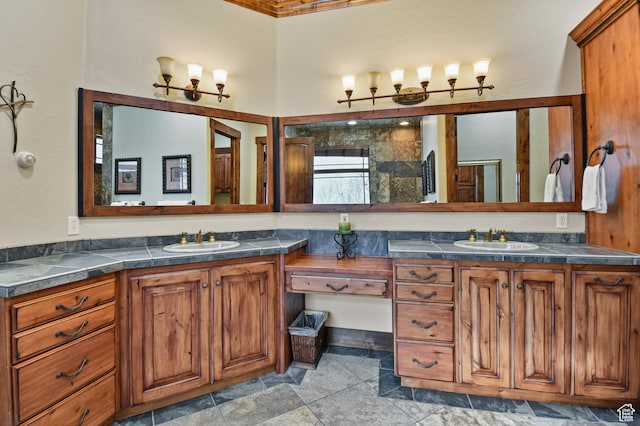 bathroom with vanity and walk in shower