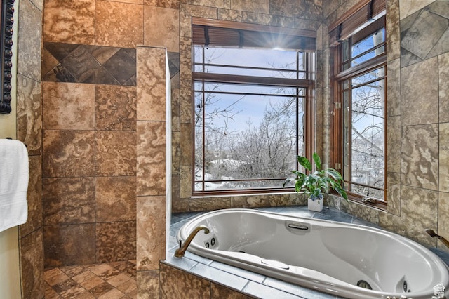 bathroom with plus walk in shower