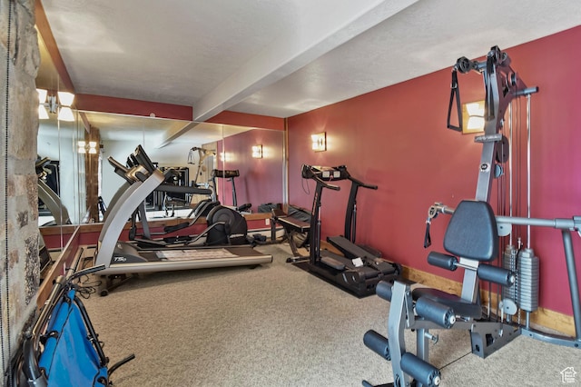 workout area with carpet floors