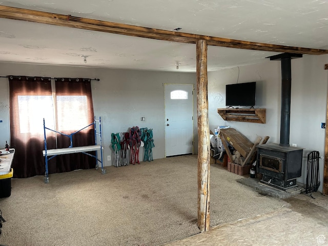 1 1, Beryl, UT 84714 - interior space featuring carpet and a wood stove