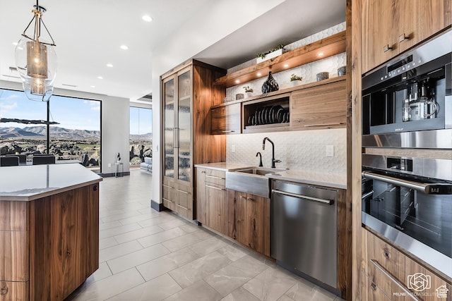 2523 N Chaco Trl, St George, UT 84770 - kitchen with dishwasher, open shelves, tasteful backsplash, light countertops, and recessed lighting