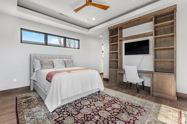 2523 N Chaco Trl, St George, UT 84770 - bedroom with wood finished floors, recessed lighting, a desk, a ceiling fan, and baseboards