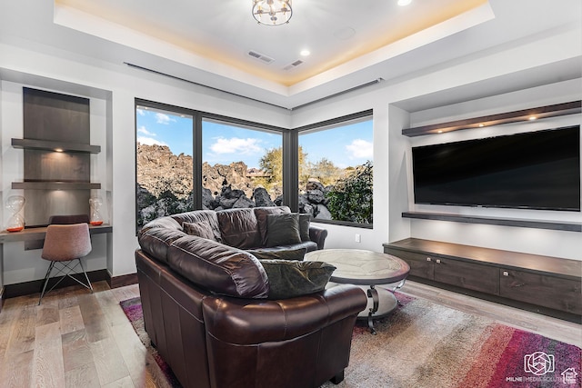 2523 N Chaco Trl, St George, UT 84770 - living room with a raised ceiling, wood finished floors, and recessed lighting