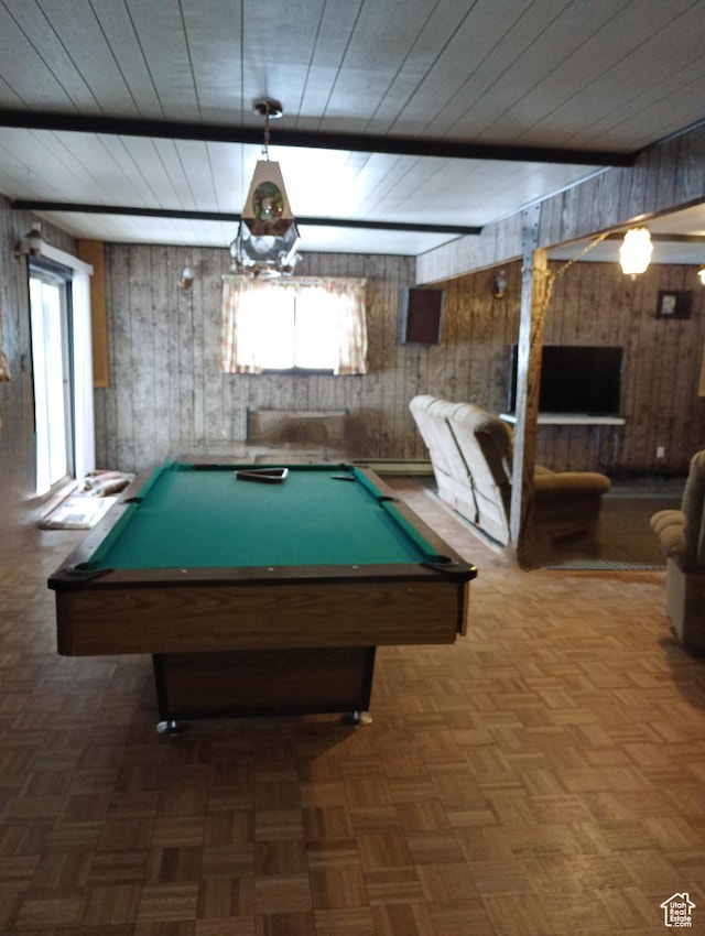 80 S Chipper Ln, Manila, UT 84046 - rec room featuring dark parquet floors, wooden walls, and billiards