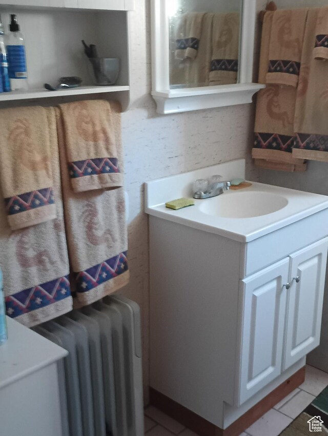 80 S Chipper Ln, Manila, UT 84046 - bathroom with vanity, radiator, and tile patterned flooring