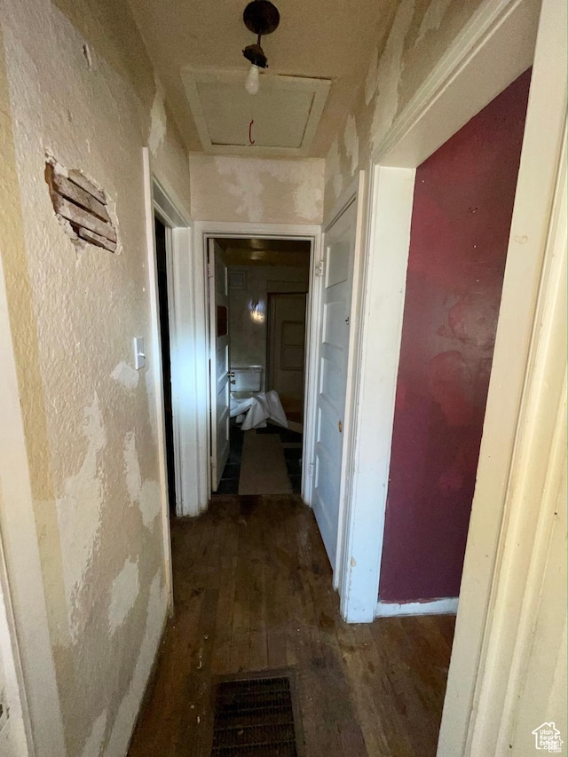 corridor with dark hardwood / wood-style floors