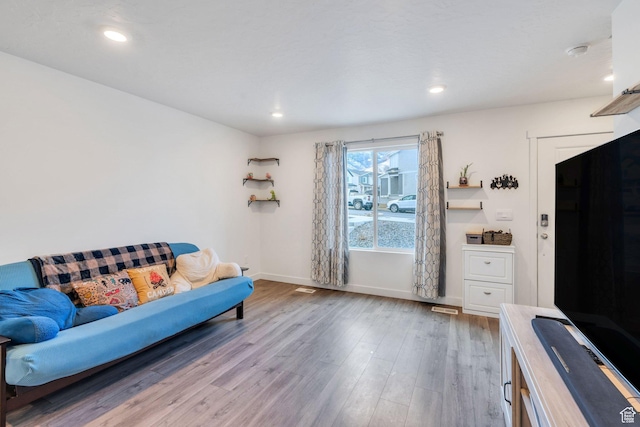 living room with light hardwood / wood-style flooring
