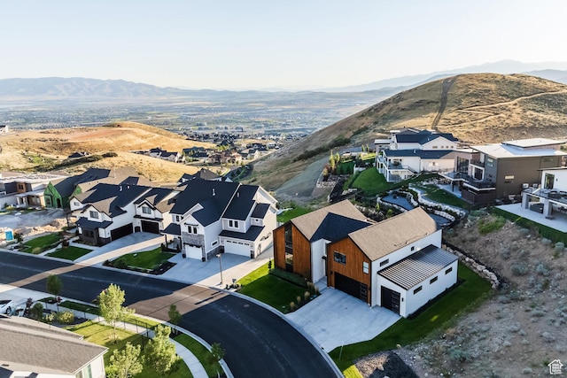 drone / aerial view with a mountain view