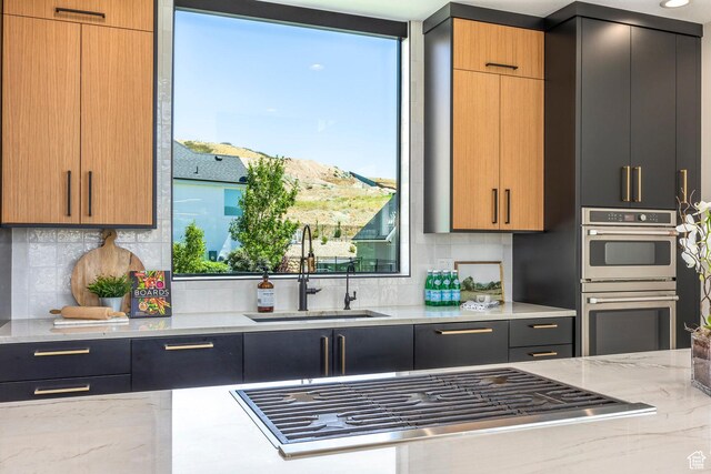 kitchen featuring a wealth of natural light, sink, and appliances with stainless steel finishes