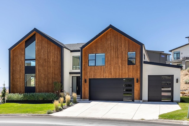 contemporary home featuring a garage