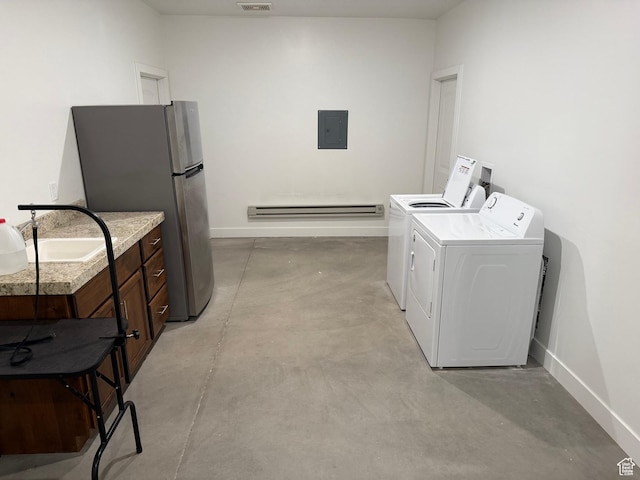 1768 W 300 S Unit D, Mapleton, UT 84664 - laundry area with sink, baseboard heating, washer and dryer, and electric panel