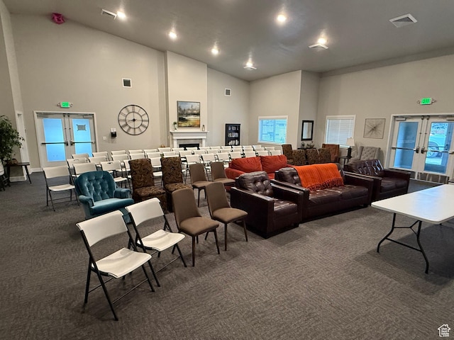 1768 W 300 S Unit D, Mapleton, UT 84664 - interior space featuring french doors, a towering ceiling, and dark carpet