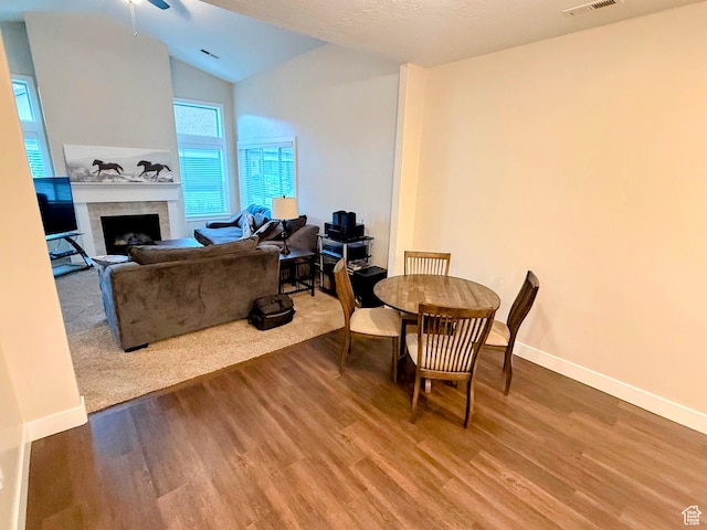 1768 W 300 S Unit D, Mapleton, UT 84664 - dining area with ceiling fan, lofted ceiling, and hardwood / wood-style flooring