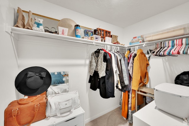 walk in closet featuring carpet flooring