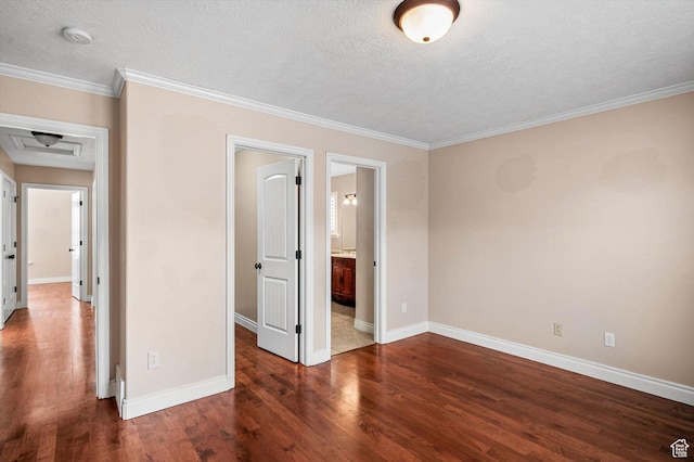4876 S 1525 E, Ogden, UT 84403 - unfurnished bedroom with crown molding, dark wood-style floors, baseboards, and a textured ceiling