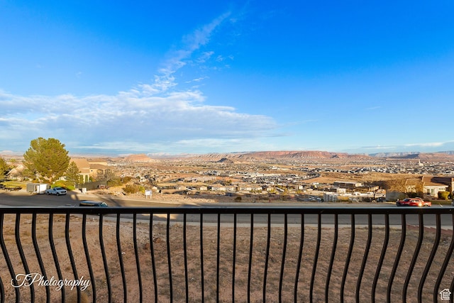 balcony featuring a mountain view