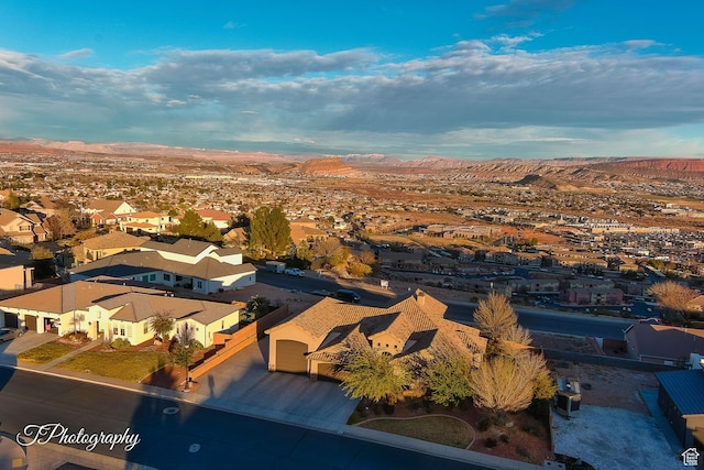 drone / aerial view with a mountain view