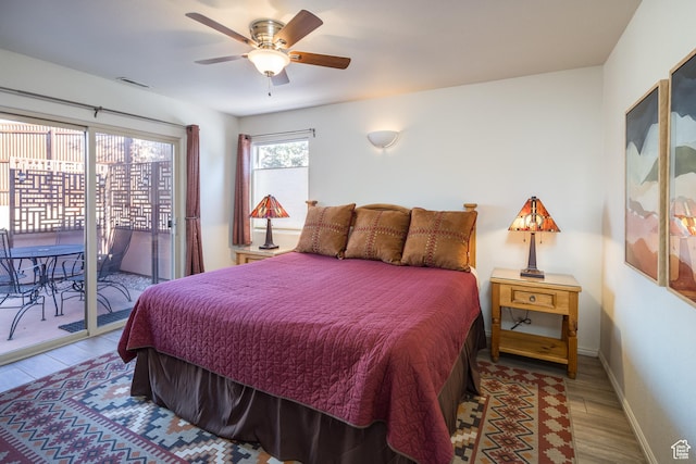 3253 E Fairway Loop, Moab, UT 84532 - bedroom featuring hardwood / wood-style floors, access to exterior, and ceiling fan