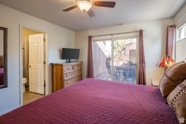 3253 E Fairway Loop, Moab, UT 84532 - bedroom with ensuite bathroom, access to exterior, and ceiling fan
