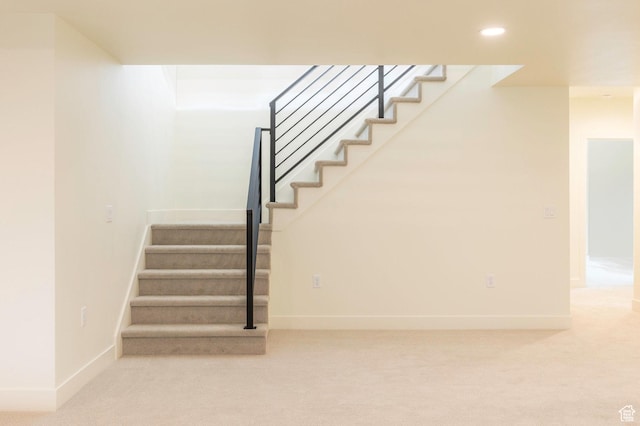 7277 W Hall Crossing Dr S, Herriman, UT 84096 - staircase with carpet floors, baseboards, and recessed lighting