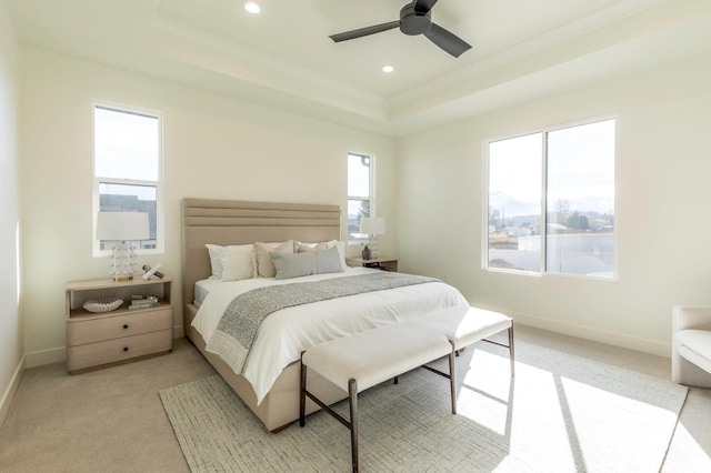 7277 W Hall Crossing Dr S, Herriman, UT 84096 - bedroom featuring recessed lighting, baseboards, light colored carpet, and a raised ceiling