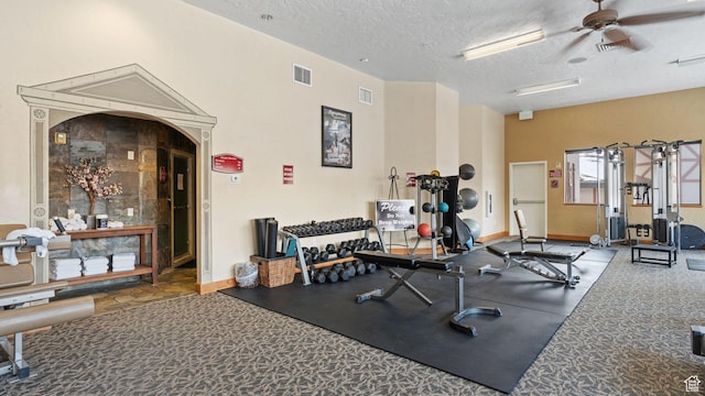 840 Bigler Ln W Unit 3023, Midway, UT 84049 - workout area with a textured ceiling, ceiling fan, and carpet
