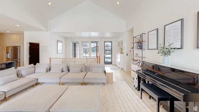 1244 N Washougal, Elk Ridge, UT 84651 - living room featuring high vaulted ceiling, recessed lighting, and light wood-style flooring