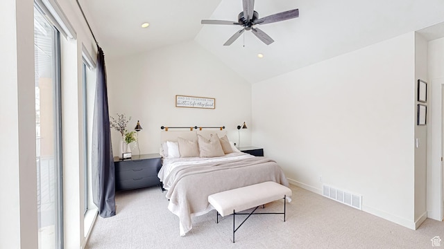 1244 N Washougal, Elk Ridge, UT 84651 - bedroom featuring light carpet, vaulted ceiling, ceiling fan, baseboards, and recessed lighting