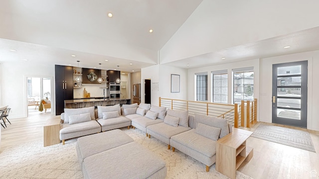 1244 N Washougal, Elk Ridge, UT 84651 - living area featuring light wood-style floors, recessed lighting, and high vaulted ceiling