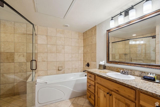 2653 Canyons Resort Dr Unit 223, Park City, UT 84098 - bathroom with tile patterned flooring, plus walk in shower, and vanity