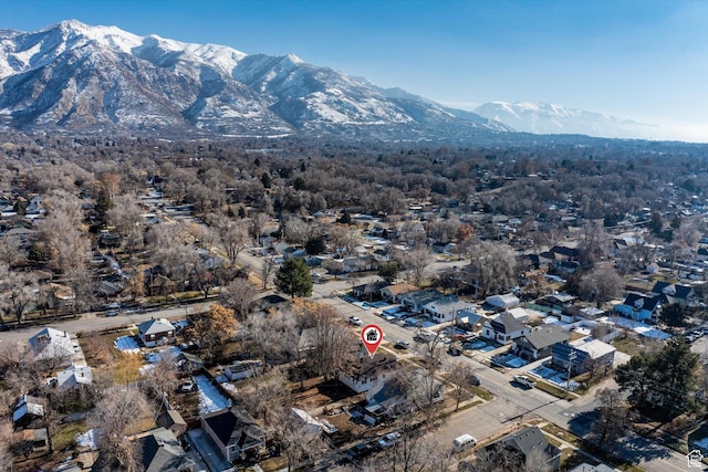 drone / aerial view with a residential view and a mountain view