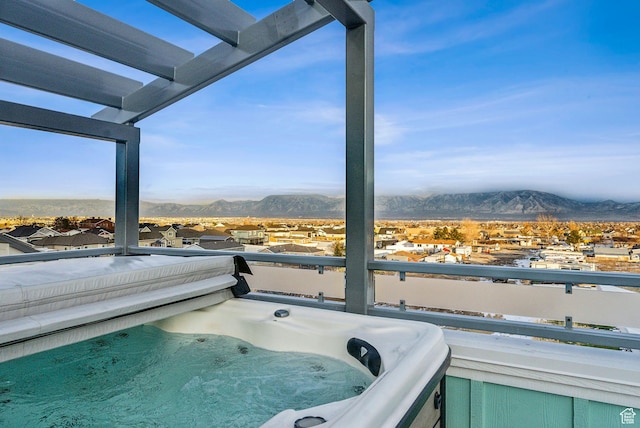 13599 S White Pony Rd W, Herriman, UT 84096 - exterior space with a mountain view and a hot tub