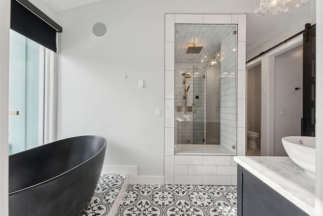13599 S White Pony Rd W, Herriman, UT 84096 - full bathroom with plus walk in shower, toilet, tile patterned flooring, and vanity