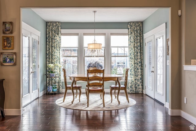 dining room with dark wood-style floors and baseboards