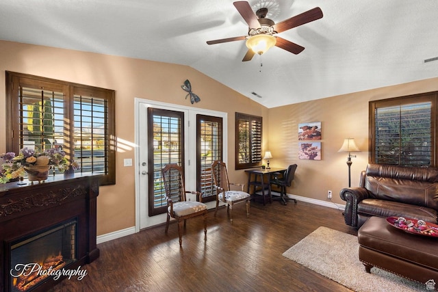 1050 W Red Hills Pkwy Unit 2, Washington, UT 84780 - living room featuring ceiling fan, dark hardwood / wood-style flooring, and vaulted ceiling