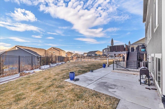 2662 S Waterview, Saratoga Springs, UT 84045 - view of yard with stairway, a residential view, a fenced backyard, and a patio