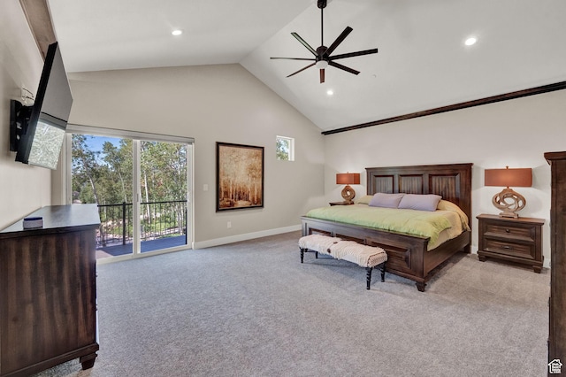 10694 E Cottonwood Ln Unit 539, Heber City, UT 84032 - bedroom featuring multiple windows, carpet, access to exterior, and high vaulted ceiling