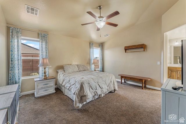 1987 S 2940 E, St George, UT 84790 - carpeted bedroom with ceiling fan, ensuite bathroom, and lofted ceiling