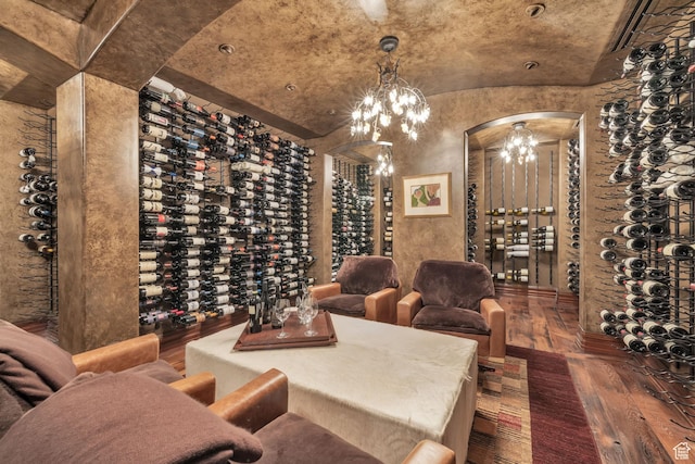 17 White Pine Canyon Rd, Park City, UT 84060 - wine cellar with a chandelier, vaulted ceiling, and wood finished floors