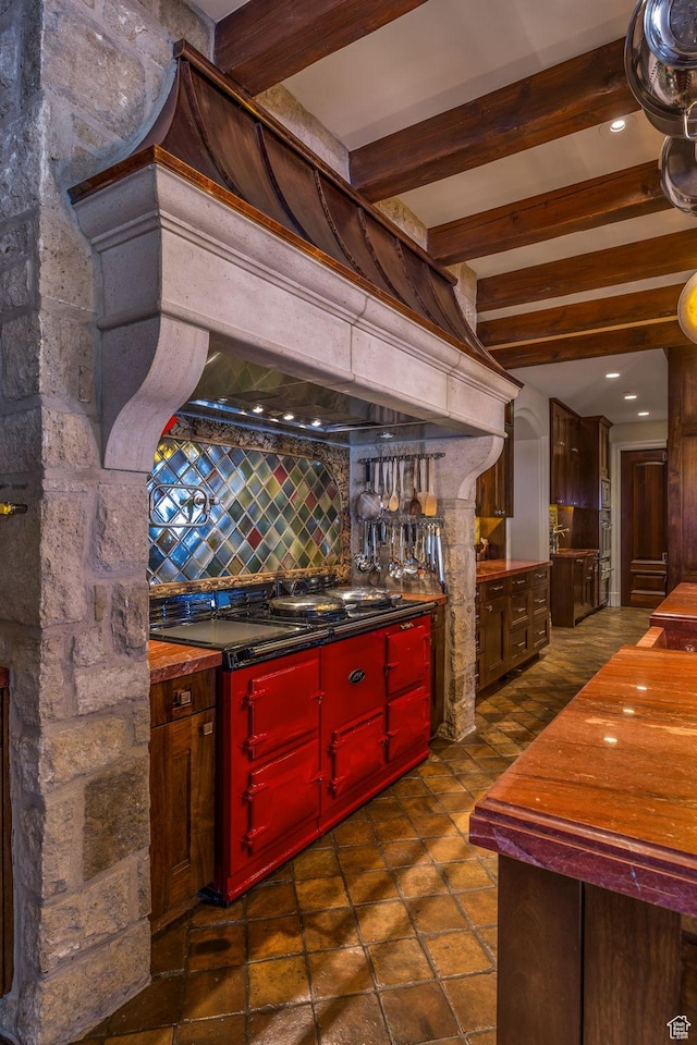 17 White Pine Canyon Rd, Park City, UT 84060 - bar featuring indoor wet bar, tasteful backsplash, and beamed ceiling