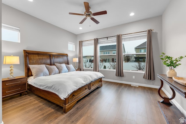 3301 W Cramden Dr, Lehi, UT 84043 - bedroom with ceiling fan, multiple windows, and hardwood / wood-style floors